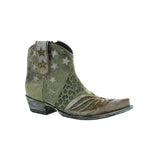 Botin in green with stars and leopard print angled